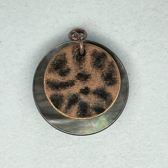 Bronze Tone Abalone Shell Disc Upcycled Pendant - Picture 3 of 5